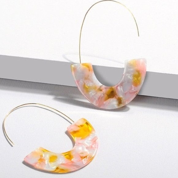 @merfnyc Jewelry - Pink and Yellow Geometric Semicircle Earrings